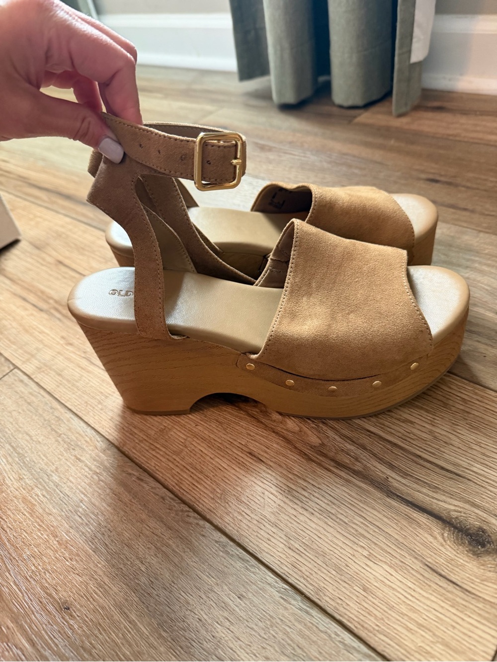 Old Navy Tan Suede Platform Clog Sandals with Ankle Strap